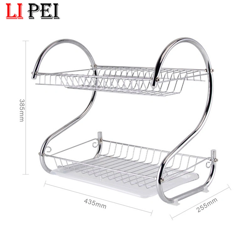 2 Tier Stainless Steel Kitchen Dish Racks Metal Dish Drying Racks Table Storage Dish Rack