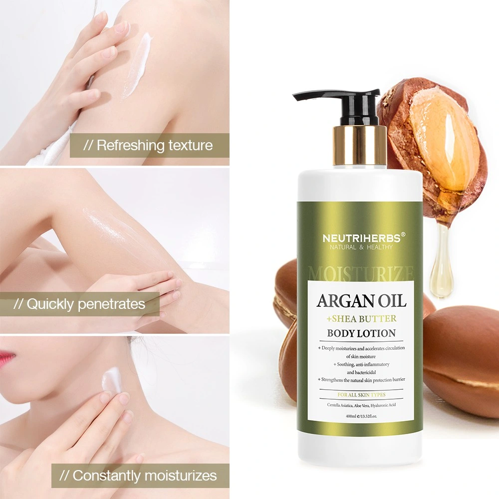 Manteca de Karité Natural OEM suavizar la piel seca y reparar el Aceite de Argan Body Lotion