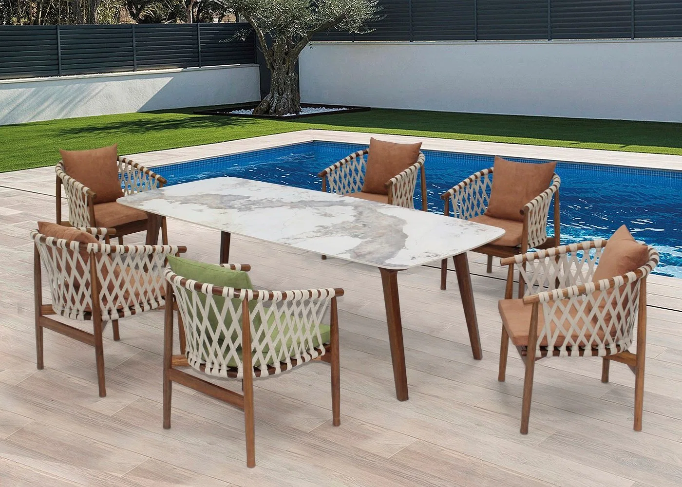 Luxury Patio Hotel Villa Outdoor Furniture Teak Wood Dining Chairs Set