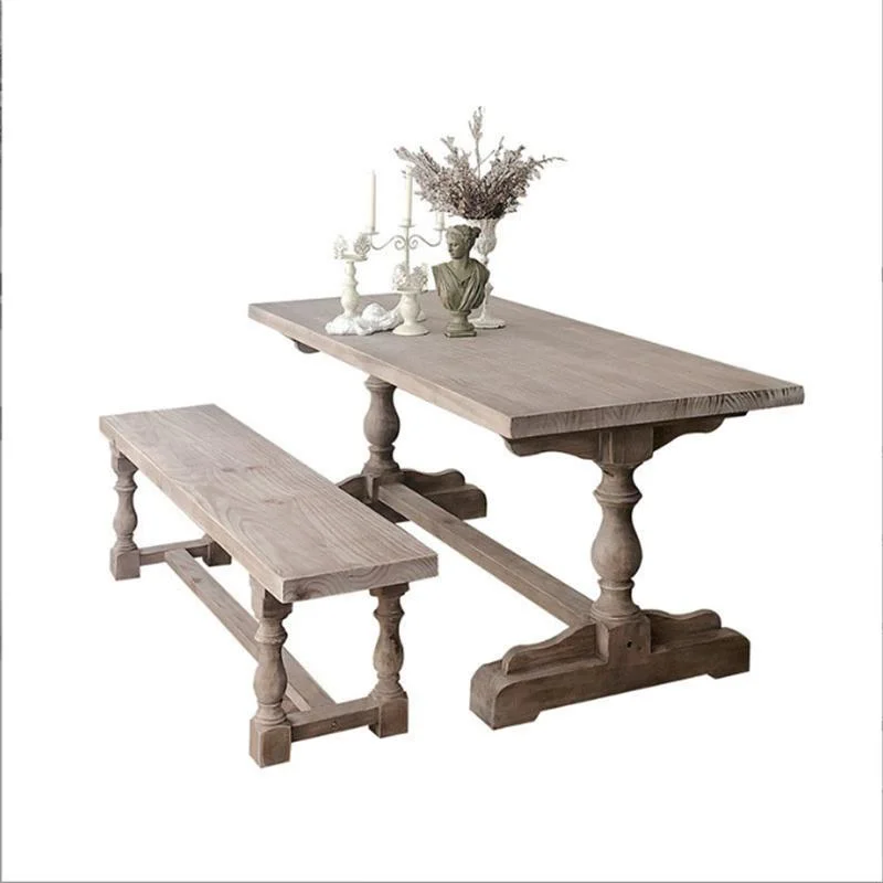Fabricado na China Antique Furniture Solid Wood Dining Table Set Sólido