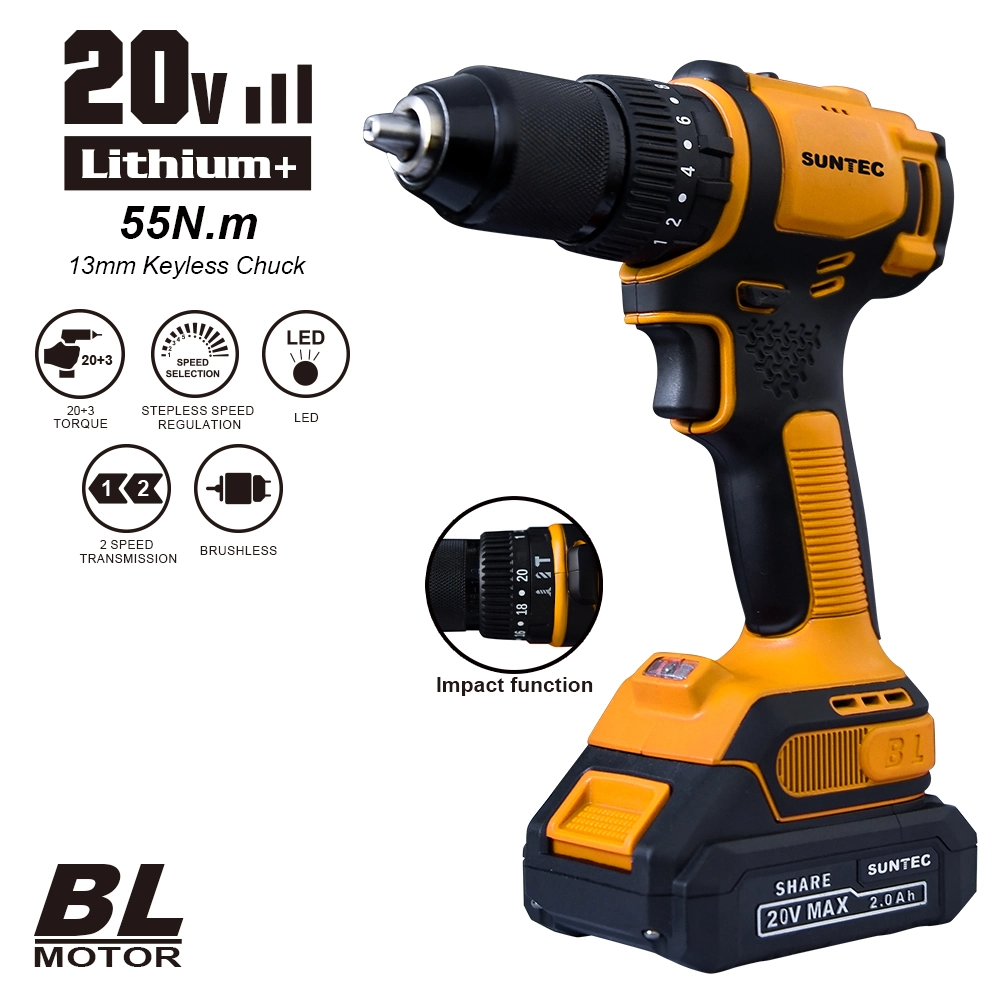 Suntec Factory Power Tool Set Cordless Electric Impact 20V 55n. M 13mm Drill