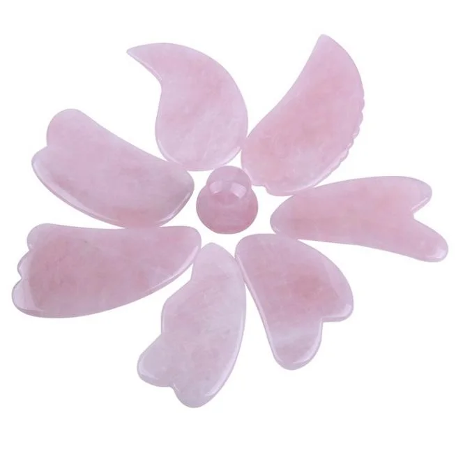 Vente en gros Crystal face Rose Quartz Pierre Jade Roller Gua Sha Massage à roulettes