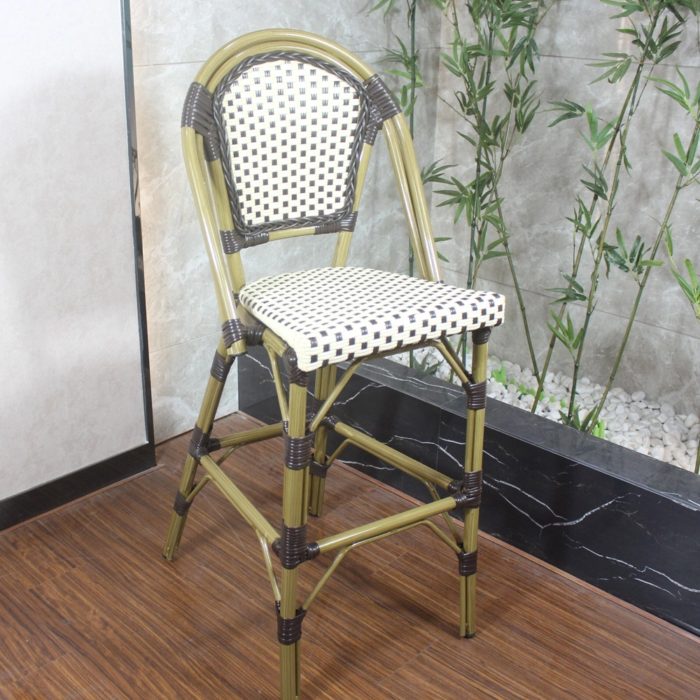 Wholesale/Supplier High quality/High cost performance  Outdoor Aluminum Frame Rattan Dining Chair Bar Stool for Coffee Shop Outdoor Furniture Wicker Bistro High Bar Chair