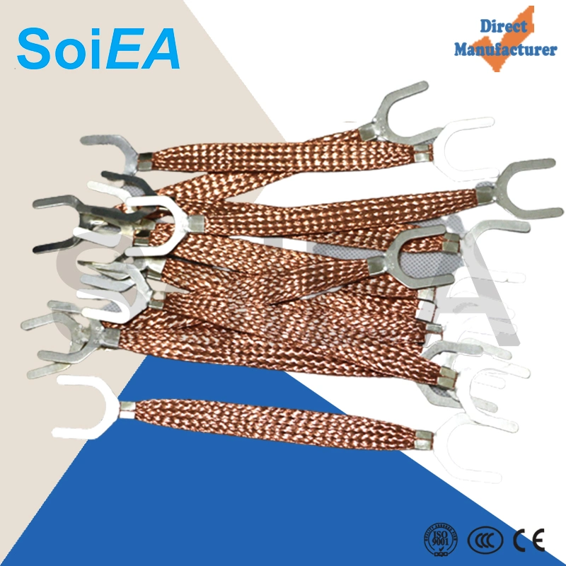 Customized Square Hole Braided Wire Connectors Flexible Copper Braid Connector 25mm Tz/Tzx Bare or Tinned Copper Braided Tape with Terminals