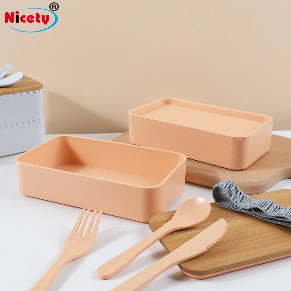 Eco-Friendly Material Biodegradable Bento Food Container with Tableware Wholesale/Supplier Bamboo Fiber Lunch Box for Kids