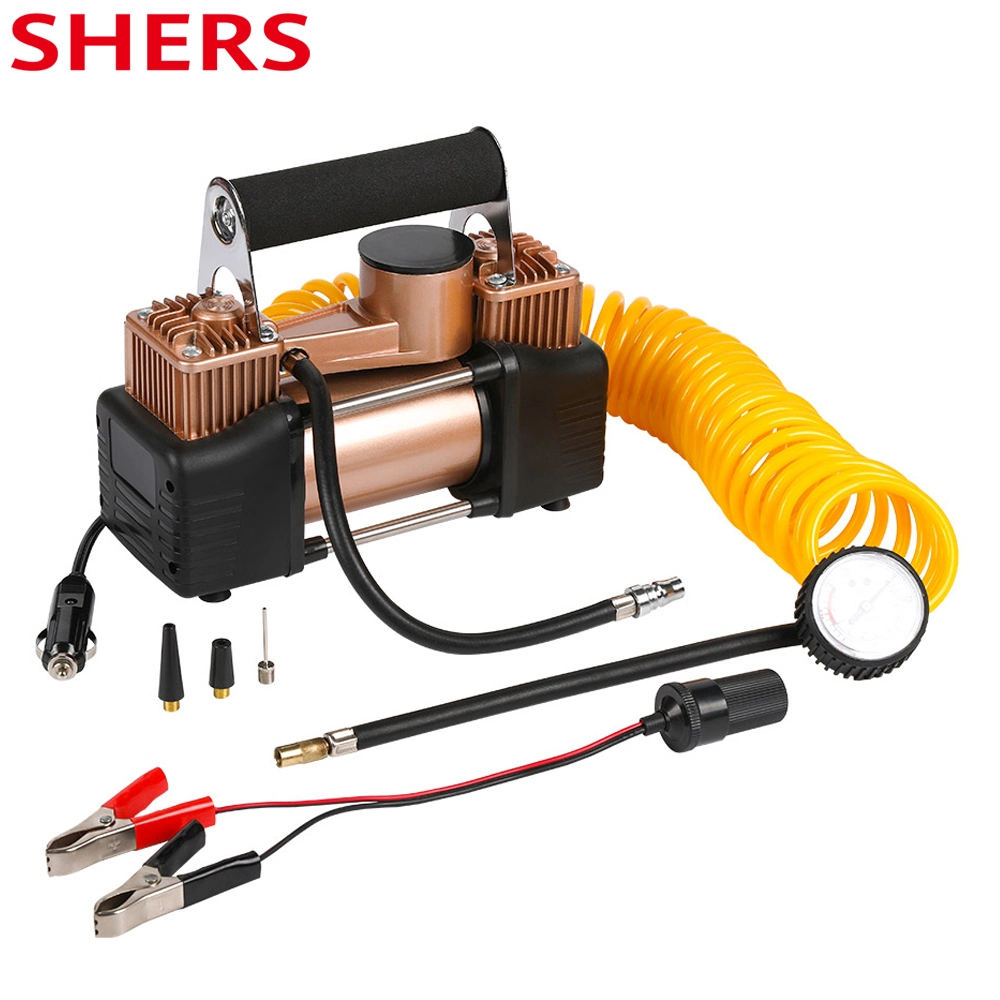 12V Heavy Duty Double Cylinder Tire Inflator, Mini Air Compressor