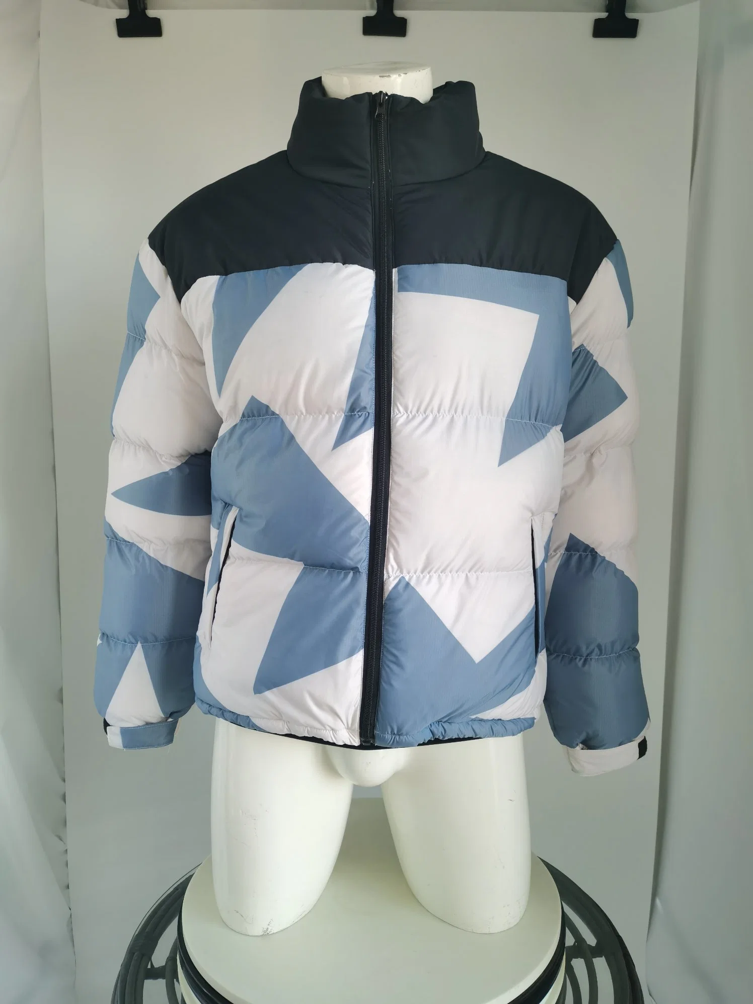Custom Unisex Winter Cotton Puffer Jackets Color Block Nylon Jackets