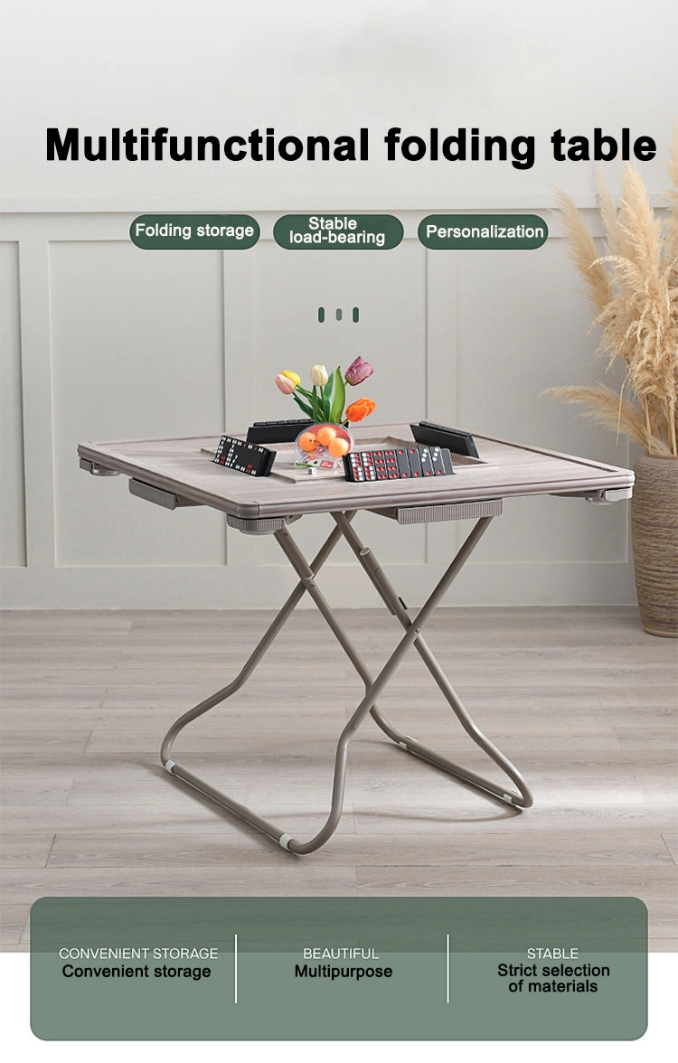 Mesa moderna de madera cuadrada con patas de acero inoxidable plegables