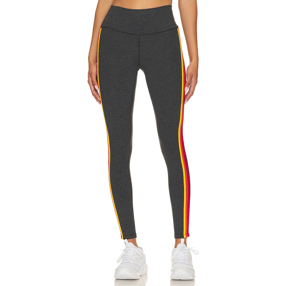 Breathable Dark Color Yoga Leggings High Waist Stripe Yoga Leggings Running Woman Tight Sport Pants