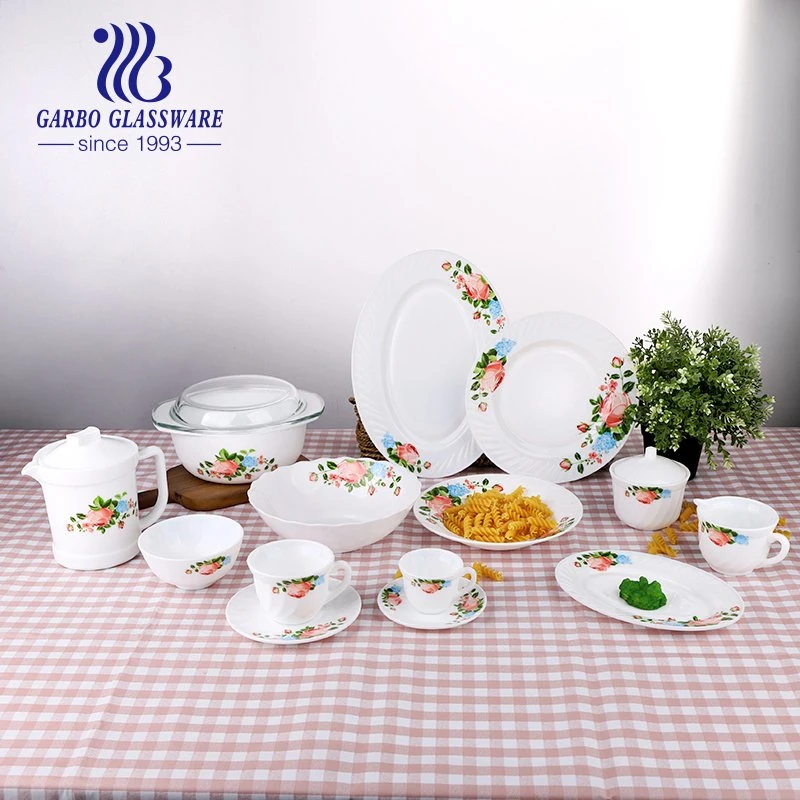 Promoção Conjunto de Vidro Opalino Branco 58 peças Resistente ao Calor Conjunto de Jantar em Vidro Opalino Conjunto de Talheres e Utensílios de Mesa