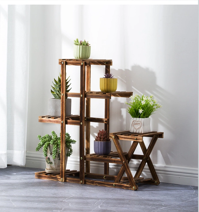 Balcony Flower Shelf Indoor Multi-Layer Solid Wood Living Room Household Succulent Green Radish Pot Decorative Plant Stand