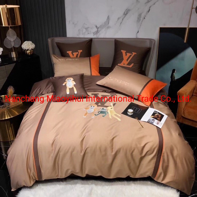 Wholesale/Supplier Market 4PCS 100% Cotton Printing Bedding Set Luxury Handbag Fashion Shoulder Bags Brand L''v Designer Duvet Cover Set Hotel Bedding Set