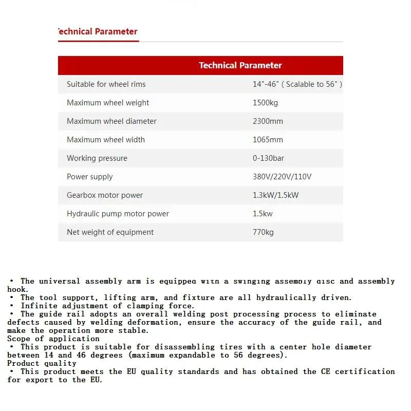 Fostar CF Certification Customized Semi-Automatic 14 to 62 Inchn Truck Tyre Changing Machine