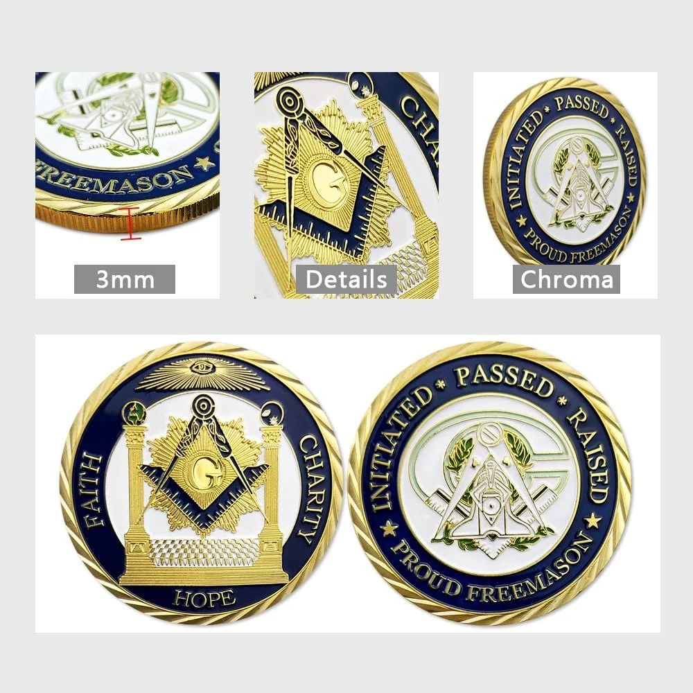 Factory Custom Diamond Edge 3D Logo High quality/High cost performance  Masoinic Commemorative Challenge Coins