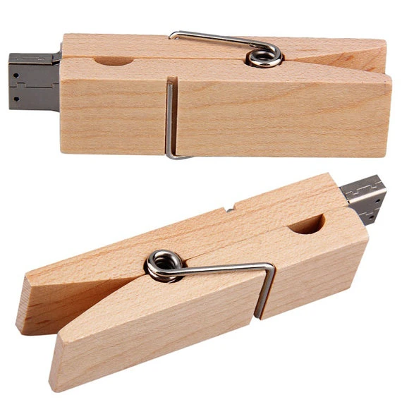 Creative Wooden Clip USB Flash Drive with Logo