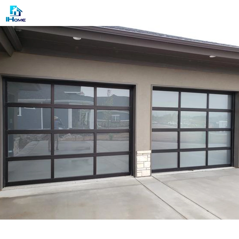 Black Aluminum Frame Automatic Frosted Tempered Glass Panels Garage Door Prices