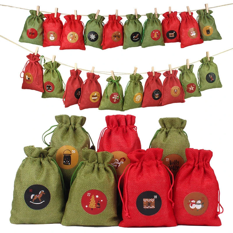 2021 Christmas Decorations 24 Christmas Advent Calendar Countdown Sets Cotton Drawstring Gift Bag