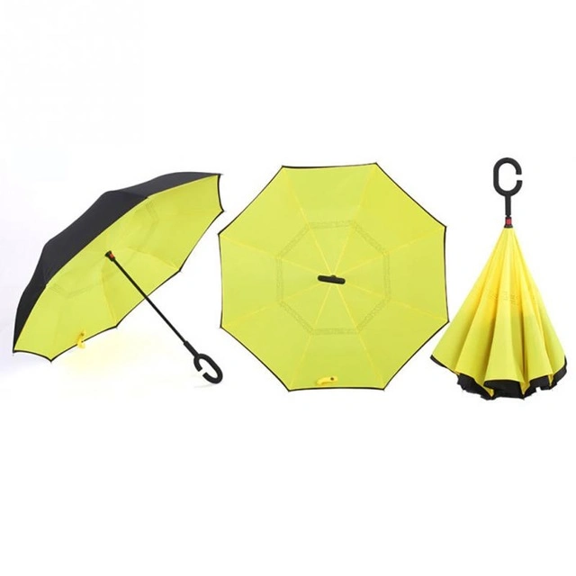 C-Hook Hands Windproof Reverse Folding Double Layer Inverted Umbrella Self Stand Inside out Rain Protection Umbrella