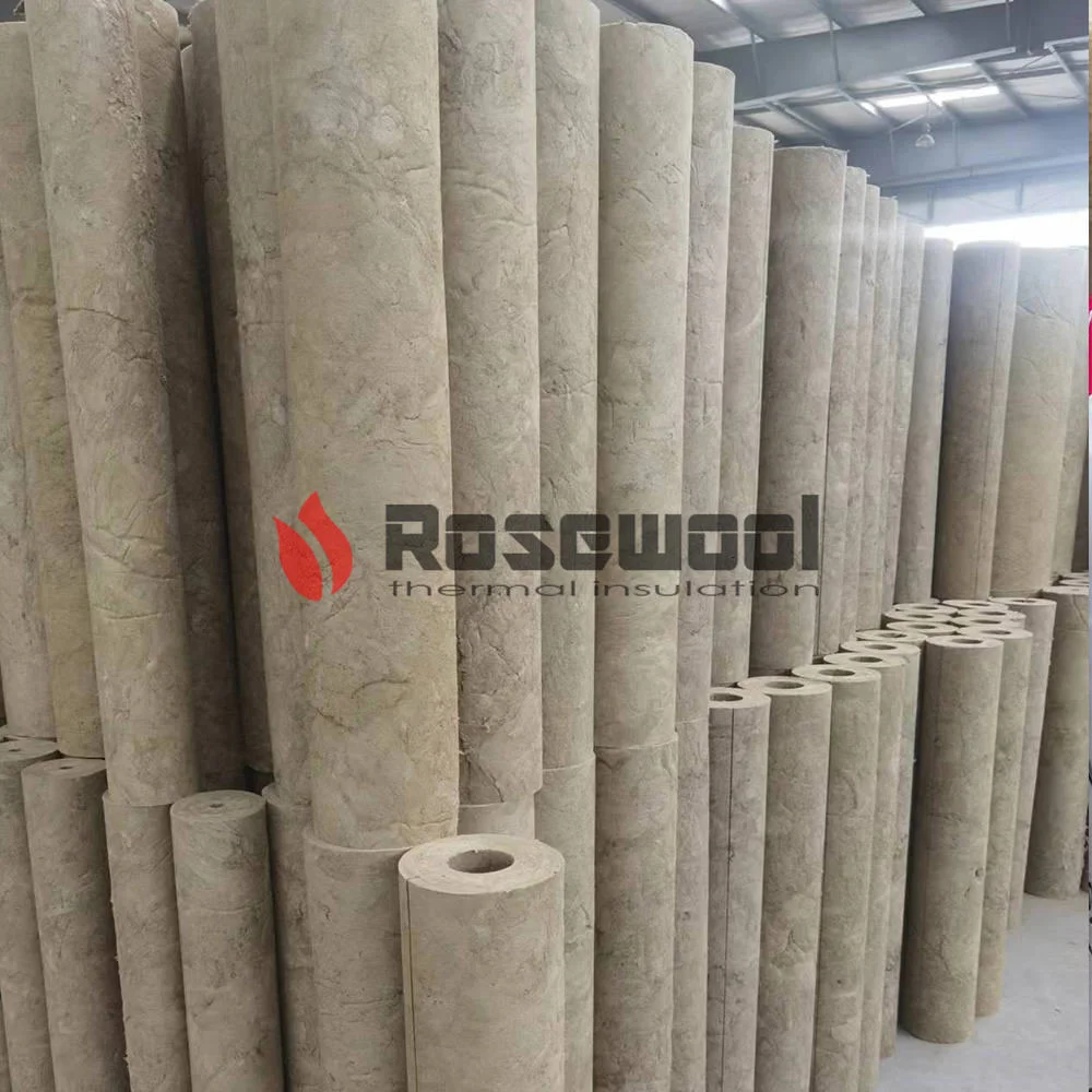 60-150 Kg/m³ Construcción aislamiento térmico material de absorción de sonido tubería de lana de roca Con Precio más bajo