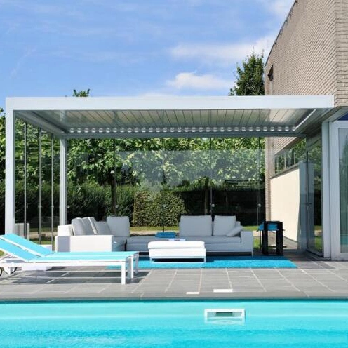 Outdoor Retractable Metal Pergola Pool Covers Waterproof Restaurant Roof Shades Garden Gazebo