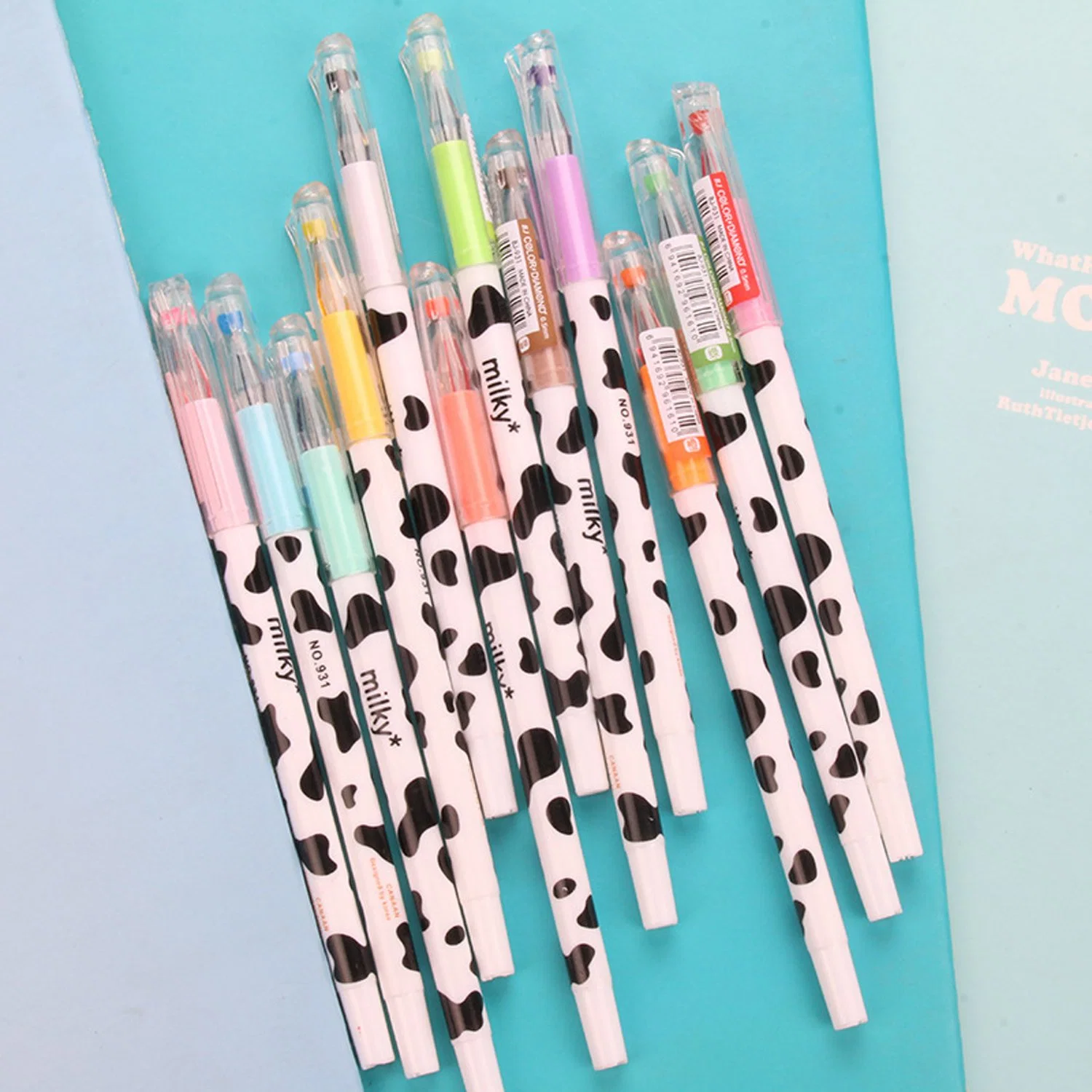 Colorful Cute Diamond Gel Pen Candy Color Milky Cow Pens Set Writing Kawaii Stationery School Office Supplies Set of 12 Colors School Stationery Set