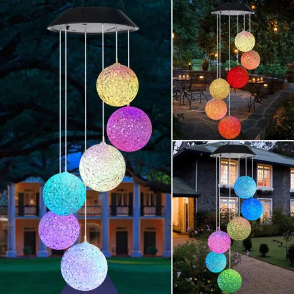 Decoração de jardim Arte criativa luzes coloridas LED Solar Wind Chime Ornamentos suspensos para exterior leves Pings interiores presentes