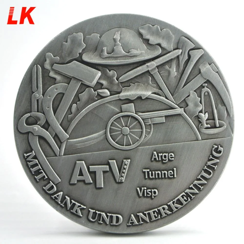 Gift Create Custom Design Round Shaped Antique Silver Soft Enamel 3D Coins