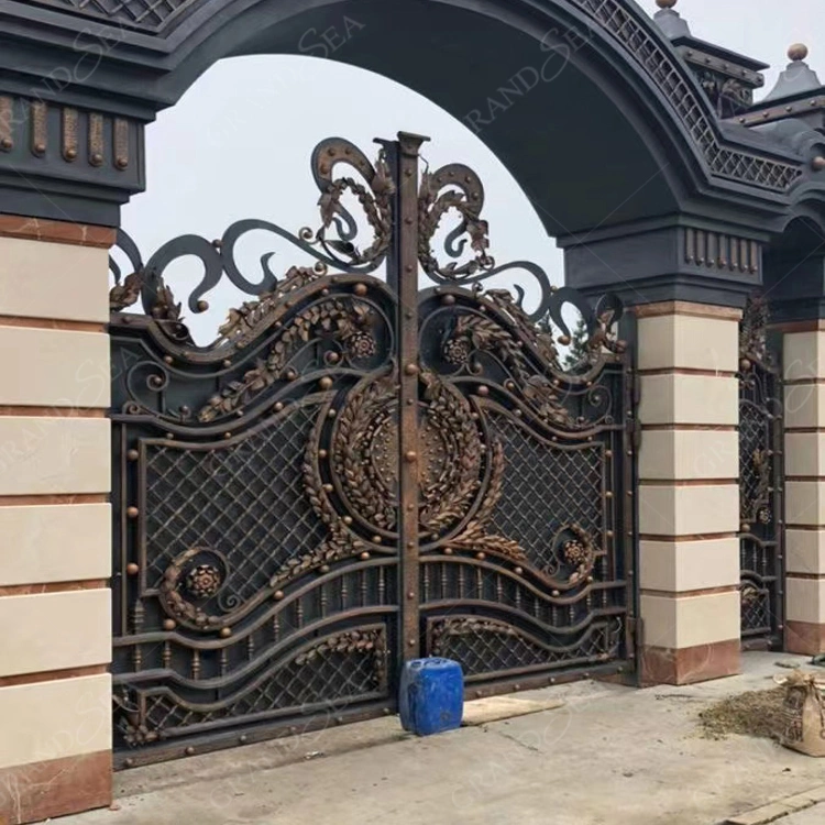 Villa Garden Yard Entrance Double Swing Metal Iron Gates Main Wrought Iron Gate