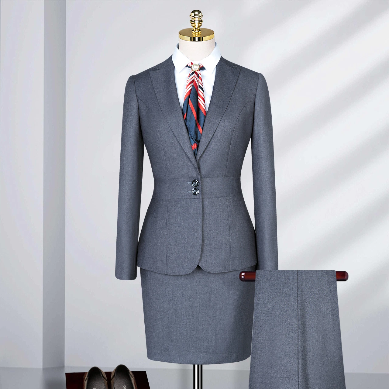 OEM Suit, Women Slim Suit Gray Work Formal Dress, Custom Wholesale