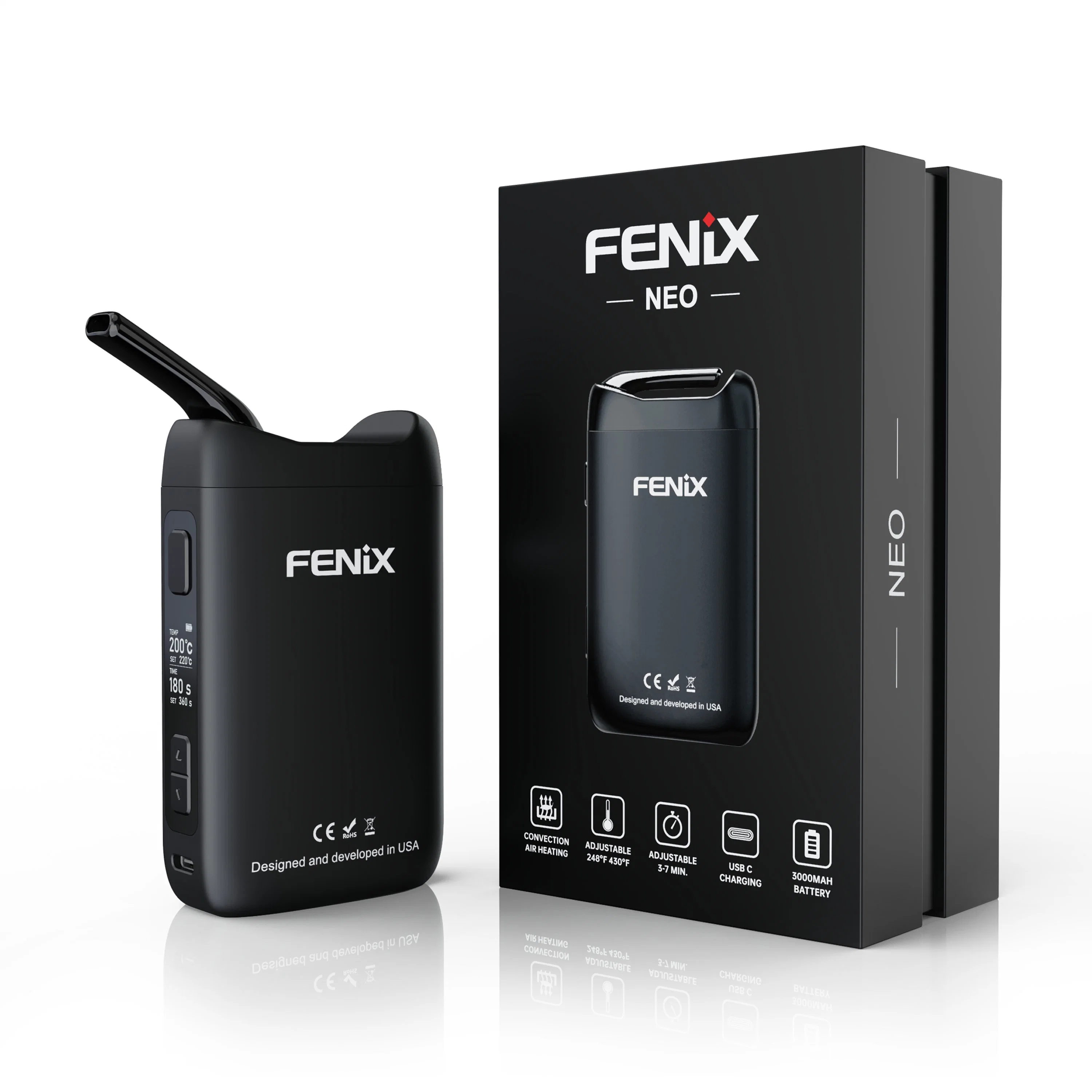 El vaporizador portátil Fenix la convección de aire nuevo Neo 3000mAh recargable de calefacción de Vapor de gruesa de cera de pipa de crack y aceite de hierba seca vaporizador Pen