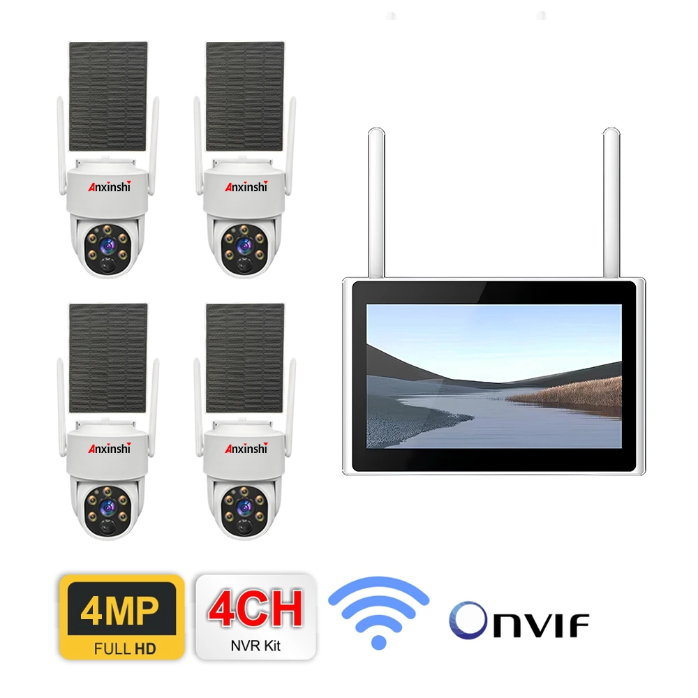 4 Channels OEM P2p 4MP Eseecloud Smart WiFi Solar Bullet Camera Kits with 10 Inch Monitor