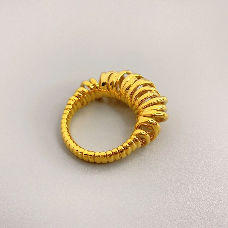 Irregular Spring Female Brass Plated 18K Real Gold Ring