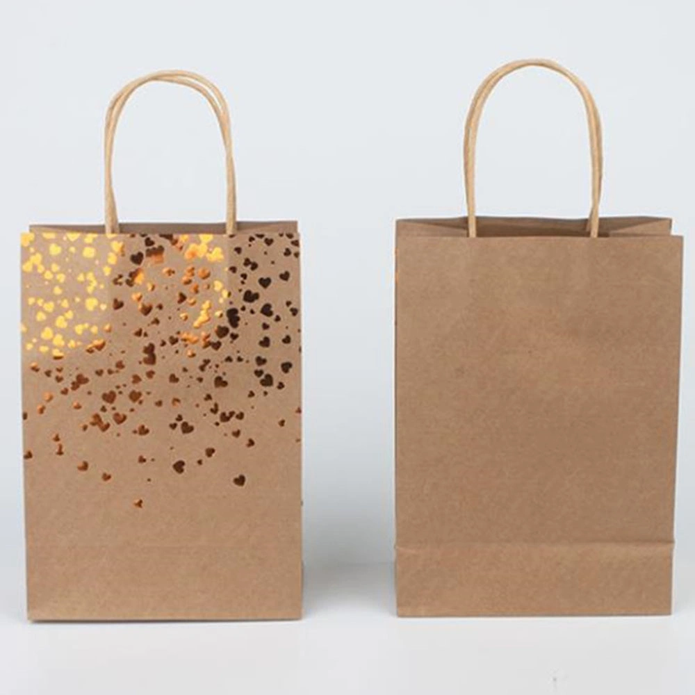 Black Kraft Paper Bags with Handles Gold Star Heart Gift Bags Party Shopping Bags for Birthday Party Wedding, 15X8X21 Cm 500PCS