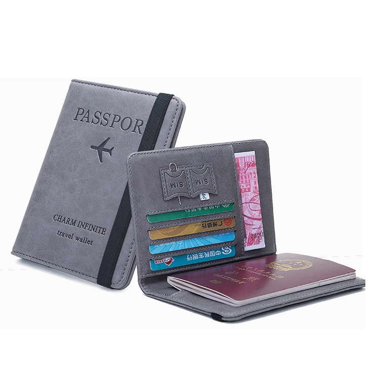محفظة جلدية مع غطاء جواز السفر حامل بطاقة محفظة