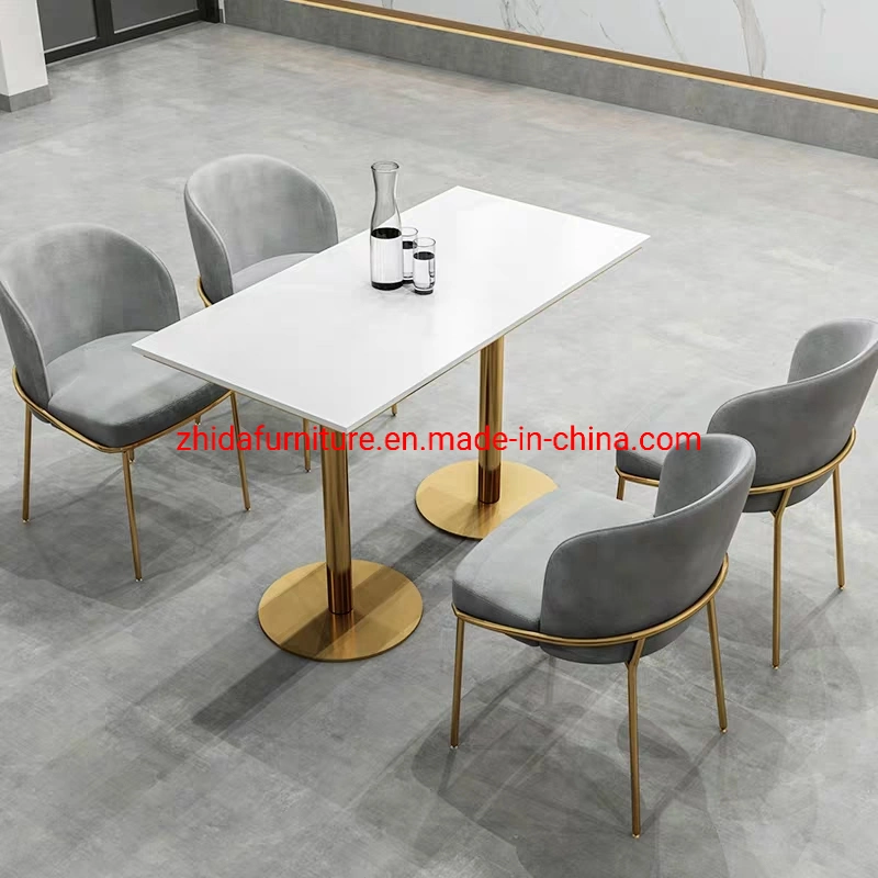 Modern Design Hotel Restaurant Cafe Coffee Shop Furniture Golden Metal Leg Leather Seat Dining Chair Table Set