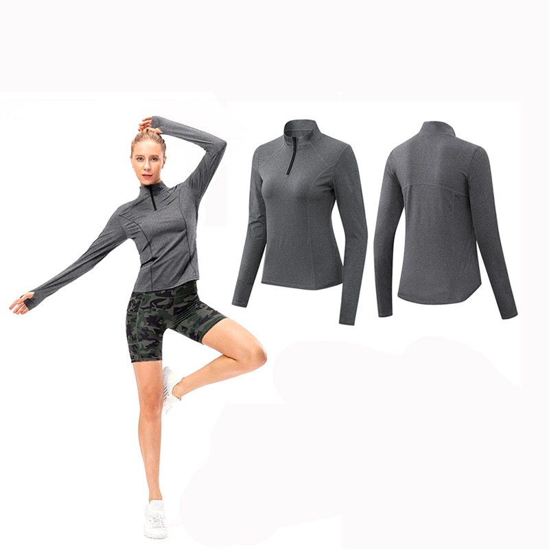 Wholesale/Supplier Slim Fit Sports Pullover manches longues Athletic Apparel for Women, Custom Workout vêtements de randonnée Street Wear Hoodless Sweatshirt with Zipper