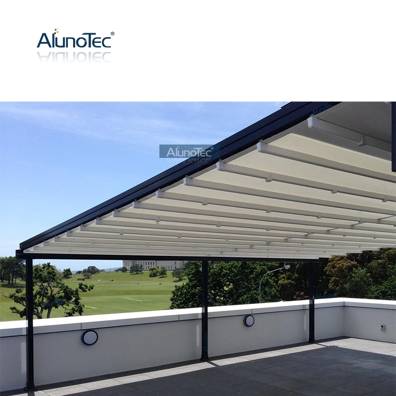 Estructura de aluminio techo retráctil PVC plegable Pergola Awning con cortina