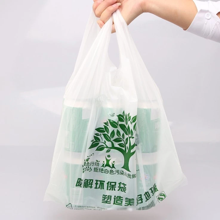 Compras de supermercado plástico biodegradable portador de la bolsa de camiseta chaleco