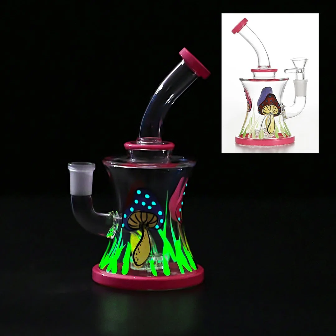 Alta Borosilicato al por mayor Colorful Mushroom Print Glow-in-the-Dark Glass Return Oil Quemador tubo de vidrio tubo de humo