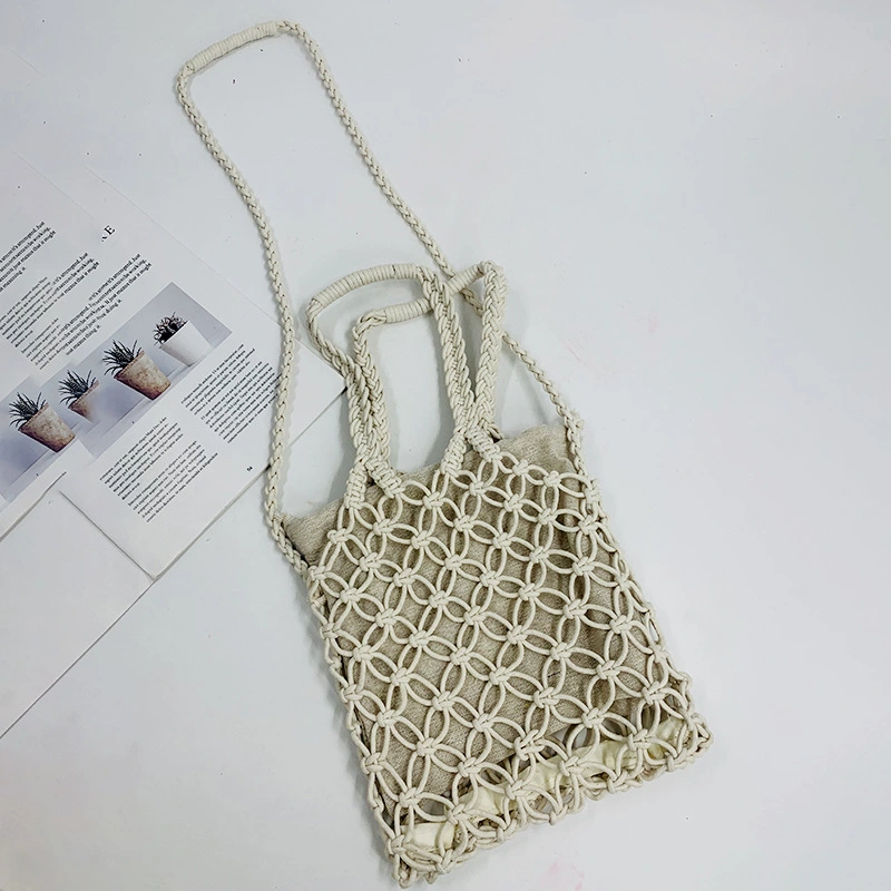 Nouvelle boucle en filet de couleur unie pour le transport d'une épaule à bandoulière Holiday Beach Bag Mori Department coton Thread Holiday – Sac pour femmes