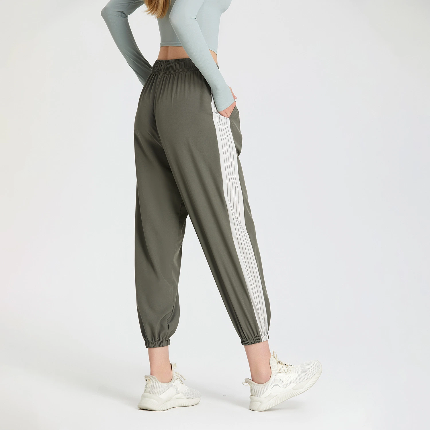 Sport pantalones elásticos mujeres Low cintura Deportes ropa de pata ancha Pantalones sueltos