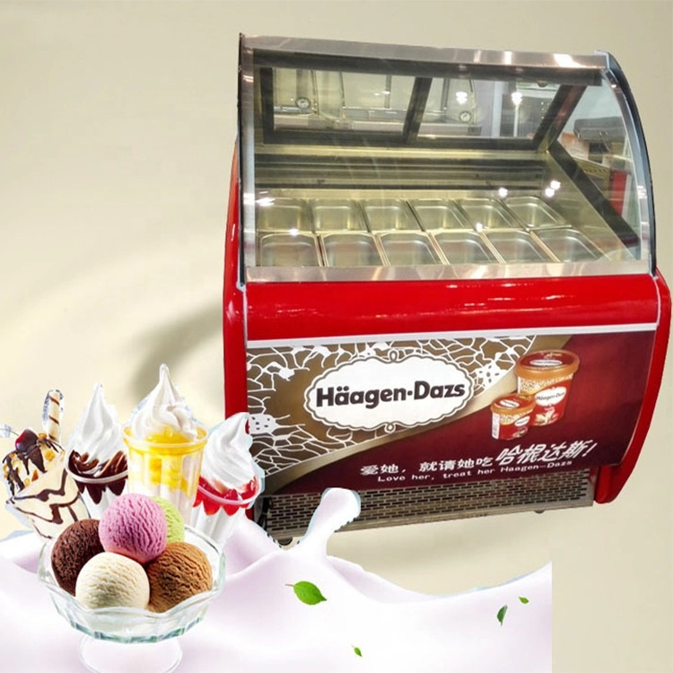 Congelador comercial de vidrio curvado de Helado Gelato heladera mostrador de exposición