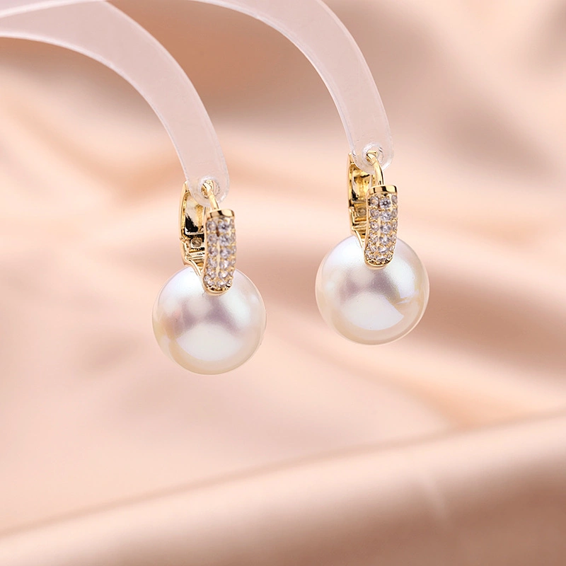 Pearl Earrings Female Copper Zircon Ring Earbuckle Personality Fashion Retro Earrings
