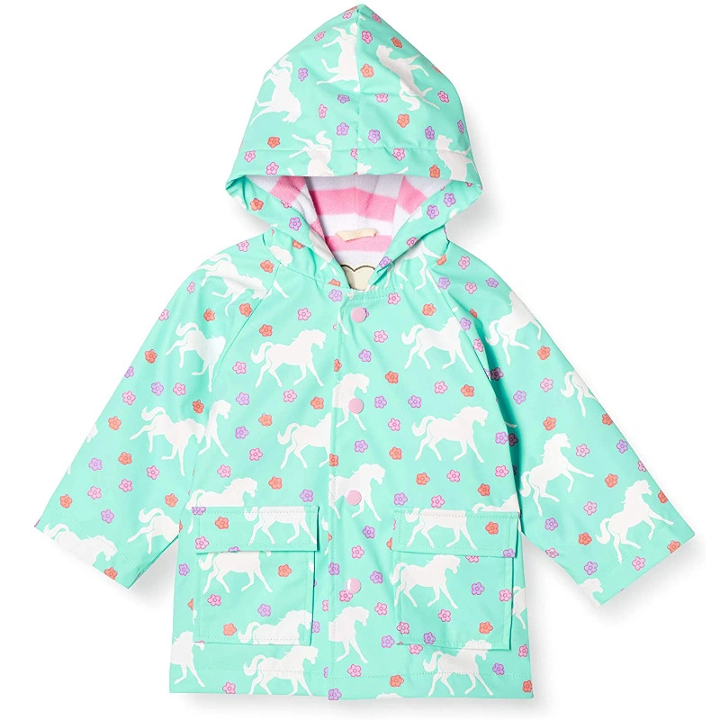 Child PVC 100% Polyester Waterproof Rain Coat Kids Printed Outerwear Jacket