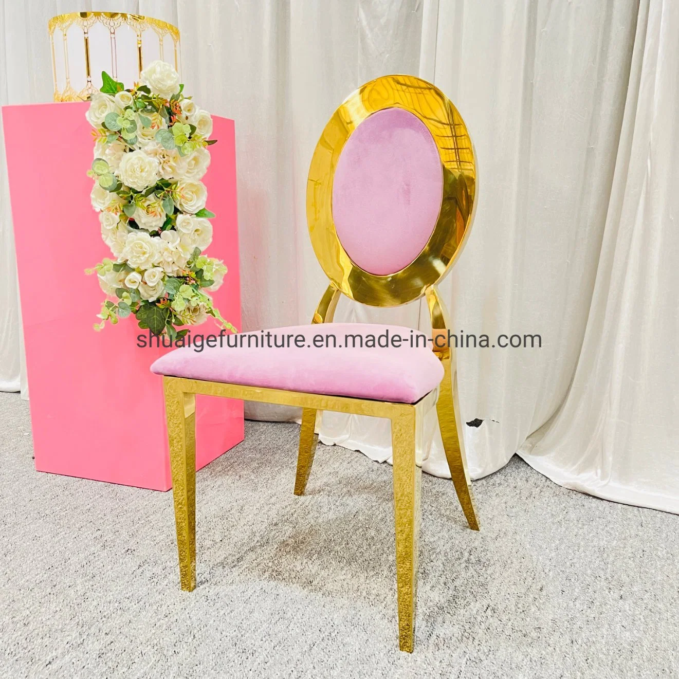 Cheap Price Pink Velvet Cushion Gold Stainless Steel Wedding Chair