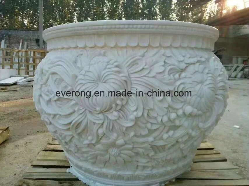 Stand Large Stone Marble Flower Pot Carving with Column Pillar Design for Outdoor Garden Deorative