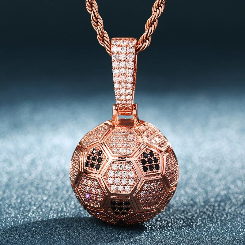 Haute qualité couleur Football plaqué Argent Pendentif hors glacé CZ Collier Pendentif en pierre pour les hommes Hiphop Bijoux