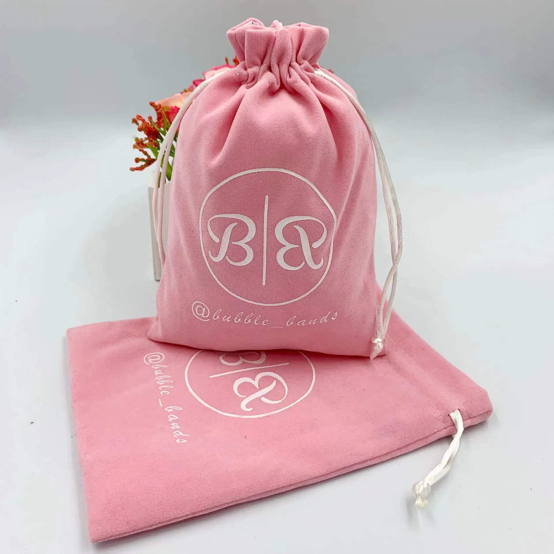 Großhandel Fabrik Rosa Samt Storage-Paket Tasche für Geschenk Promotional Tasche Samt Werbetasche Wiederverwendbare Schmuck Geschenktasche mit Logo