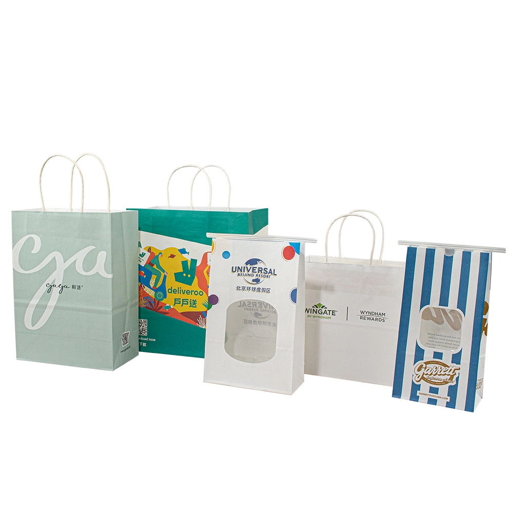 Logotipo personalizado Bolso de papel Kraft marrón y blanco impreso ecológico Ropa Bolsa de la compra Giftbag personalizada con asas