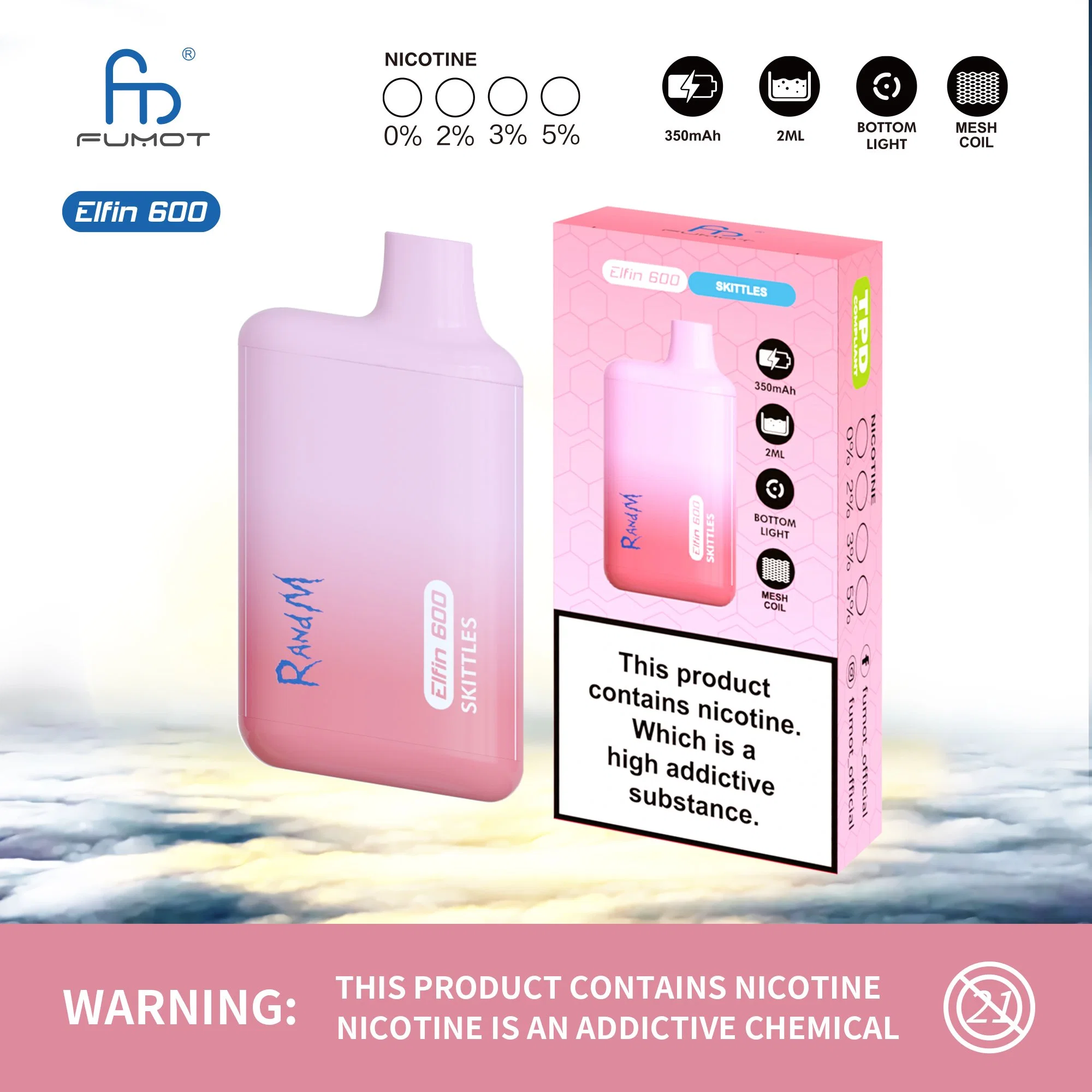 Fumot Randm Elfin 600 Puffs Factory Price Wholesale/Supplier Disposable/Chargeable Vape Pen